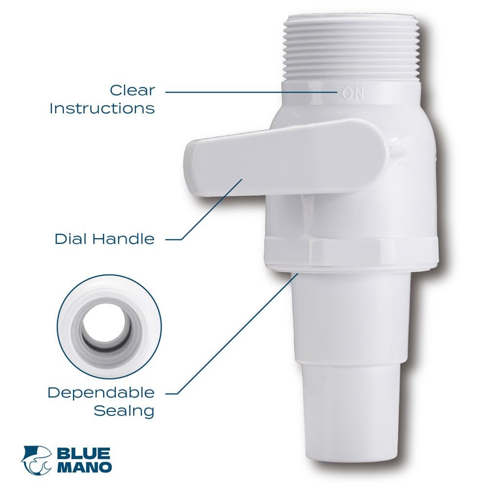 Blue Mano Upgrade 2-Way Ball Valve, 1.5" MIP x 1.25" MIP Pool Shut Off Valve, Direct Replacement for Hayward SP0729 Valve & Most Above Ground Pool Filter Systems