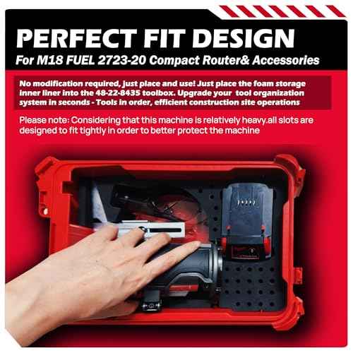 Precision-Cut EVA Foam Insert for Router Storage | Fits Packout Organizer for Milwaukee 2723-20 | EVA Foam Insert with Accessory Slots | (Tool/Tool Box Not Included)