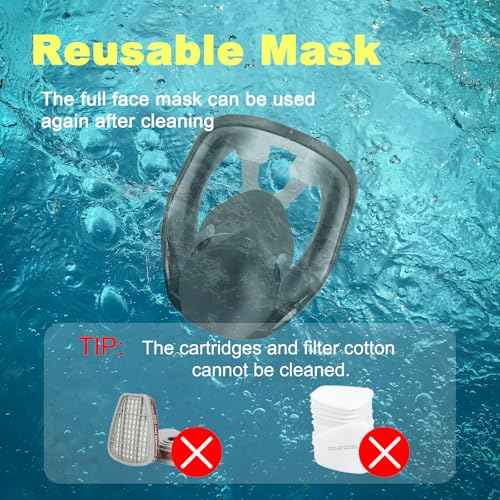 Full Face Respirator Mask Reusable,Full Face Cover Gas Mask with Double Filtration,for Painting,Dust,Carpentry,Welding and Other Work Protection