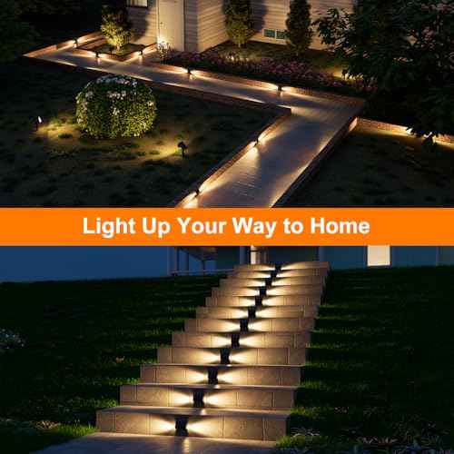 8 Pack Solar Powered Step Lights Outdoor Waterproof LED for Outside Deck Stair Safety Decorative Lamps for Porch, Wall, Fence, Walkway, Yard, Patio, Dual Sided Glow for Enhanced Security Warm White