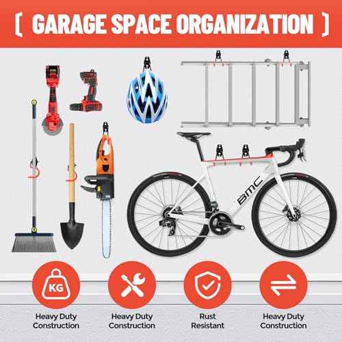 16 Pack Garage Hooks Heavy Duty Steel Storage Utility Hook Set Anti Slip Wall Mount Garage Storage Organization and Tool Hangers for Power £¦ Garden Tools, Ladders, Bikes, Ropes