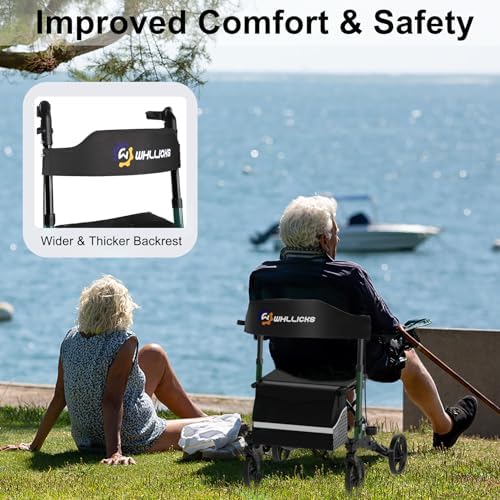 Rollator Walkers for Seniors with Seat, No Assembly Foldable 8" Non-Slip Big Wheels All Terrain Lightweight Durable Aluminum Rolling Walker with Comfortable Backrest
