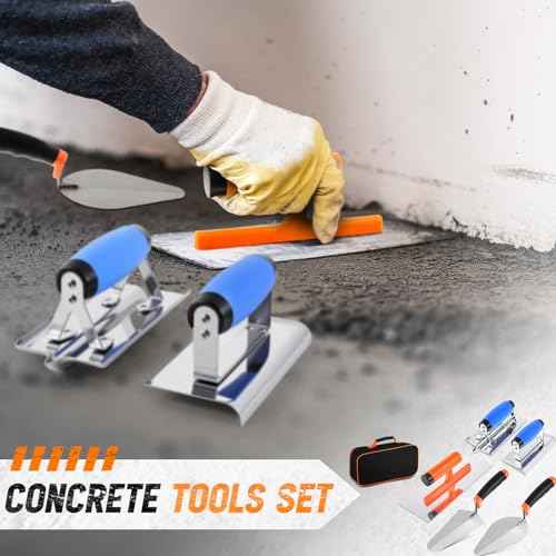 6pcs Concrete Hand Tools Set Masonry Tools Includes Stainless Steel Concrete Hand Edger, Groover, Finishing, Pointing, Gauging and Tool Bag for Cement Beginner Kit