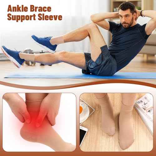 Shinymoon 4 Pairs Ankle Compression Socks 20-30 mmHg Closed Toe Ankle Compression Sleeve Brace Support Sleeve Plantar Fasciitis Socks for Women Men Swelling (Nude Color)