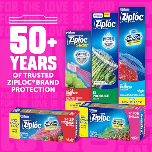 Ziploc Gallon Food Storage Bags, Stand-Up Bottom, Easy to Fill, 81 Count (Packaging May Vary)