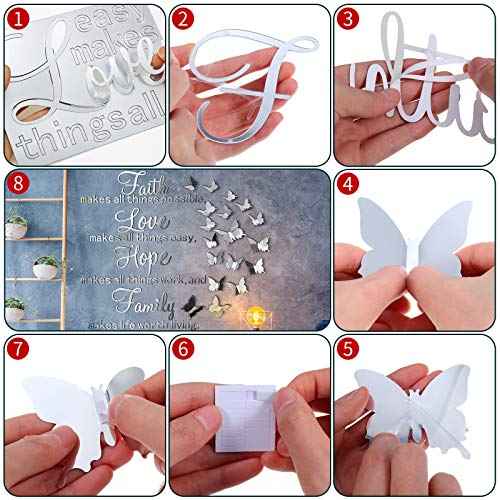 3D Acrylic Mirror Wall Decor Stickers Removable Butterfly Mirror Wall Stickers DIY Faith Makes All Things Possible for Home Office School Teen Dorm Room Decoration(Silver)