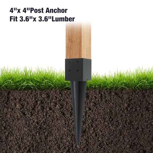 4 Pcs 4"x4" Fence Post Anchor Ground Spike 16"(Actual 3.6"x3.6") Heavy Duty Metal Fence Post Anchor with Black Powder-Coated for Deck,Fence,Porch,Railing,Mailbox