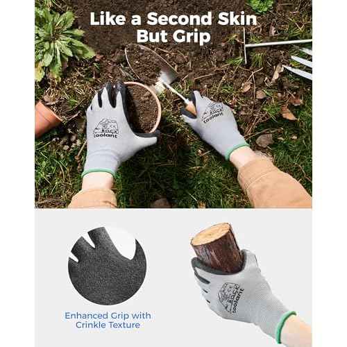 toolant Crinkle Latex Work Gloves Bulk, Rubber Coated Safety Work Gloves for Men and Women, 12 Pairs for Construction, Gardening, Warehouse (Gray, Small)