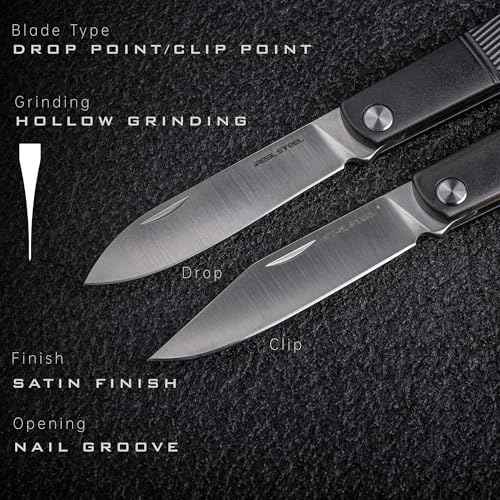 REALSTEEL Real Barlow RB-1 Pocket Knife,Folding Knives,Detachable Fork Clip,2.87" 12C27 Steel Satin Blade,1.5oz,Slipjoint,Nail Nick,EDC Indoor,Daily Use,Gift for Men Women(Black Clip Point)