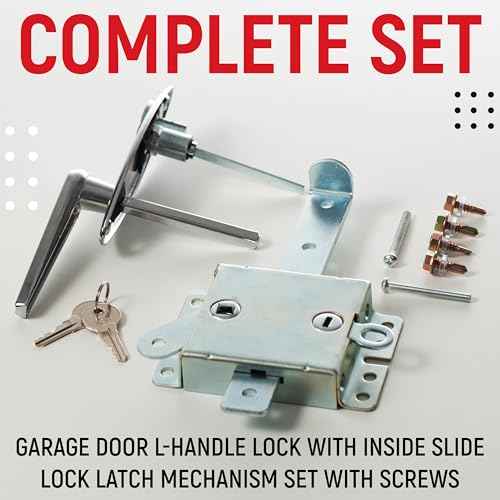Garage Door Lock Kit, L-Handle Lock with Inside Slide Lock Latch Mechanism, Home Improvement Door Lock