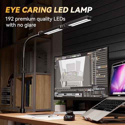 Adjustable LED Desk Lamp ? Stepless Dimming & Color Temp Remote Control, Eye-Caring 4 Large Bright Light Souce for Home Office, Gooseneck, Clamp Base, 5 Lighting Modes for Reading, Computer, DIY
