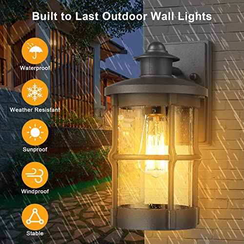 Outdoor Wall Sconces, Outdoor Wall Lights, Exterior Wall Mount Lighting, Exterior Fixture in Black Finish with Seeded Glass for Porch, Garage, Patio, Hallway, Entryway, Black 1 Pack