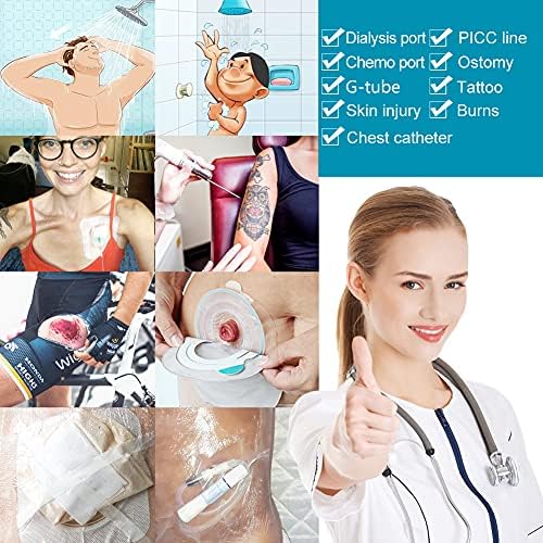 Ostomy Shower Cover Waterproof Ostomy Bag Covers Shower Guard Stoma Shower Shields Colostomy Bathing Bags Shower Protector Adhesive Bandage with Non-Stick Pad for Showering 12"x14" 14 Pcs