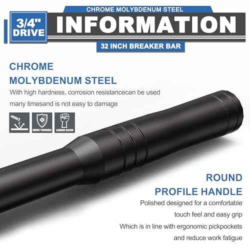 3/4¡± Drive 32 Inch Breaker Bar, Heavy Duty Head, Premium Chromium-Molybdenum Steel, Laser Etched Marking, for Loosen Rusted, Stubborn, Stuck Nuts and Bolts