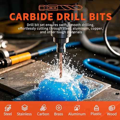 M35 Cobalt Stubby Drill Bit Set for Metal & Stainless Steel, SAE Sizes 3/32"-1/8"-3/16"-1/4"-5/16", 5-Piece Carbide Drill Bits with 1/4" Hex Shank for Quick Chucks & Impact Drivers