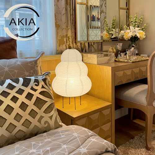 Noguchi Akari Rice Paper Lantern Lamp - Dimmable Japanese Table Lamp with Washi Paper Shade, Bulb Included - Japandi Bedside, Desk Light