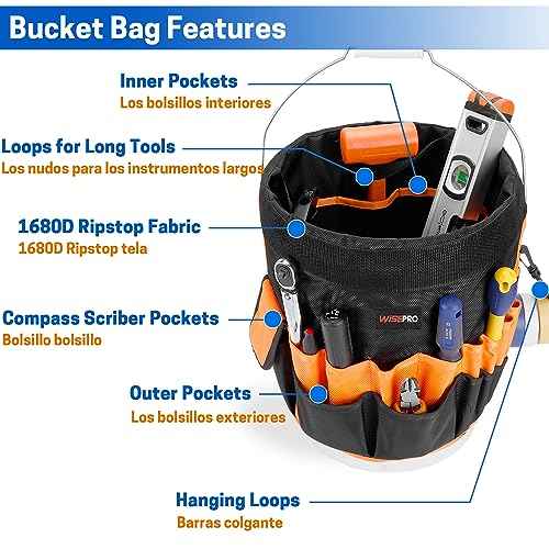 Bucket Tool Organizer, Bucket Organizer with 30 Pocket, Tool Organizer for 5 Gallon Bucket, Storage Bag for Bucket(Bucket not Included)