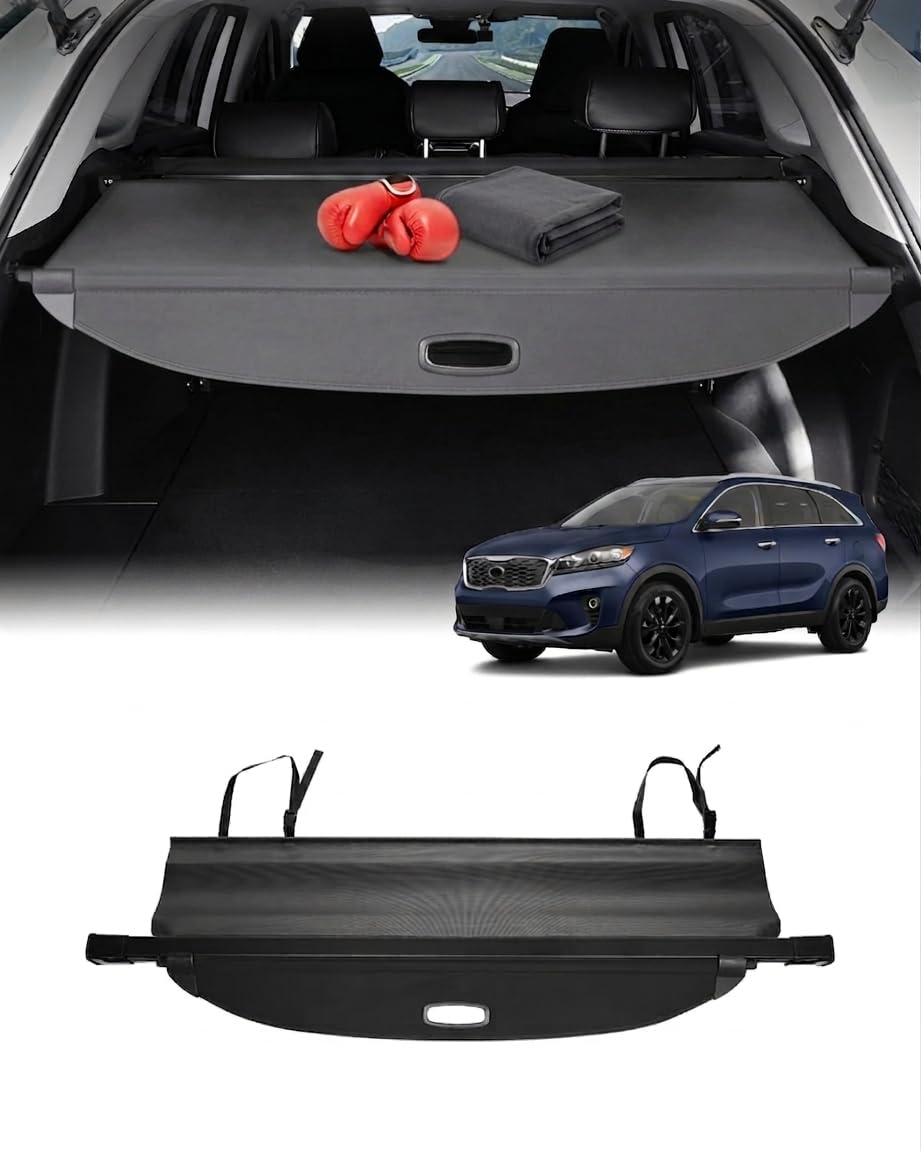 Powerty Retractable Cargo Cover for 2016-2020 Kia Sorento, Canvas Texture Trunk Cover Privacy Screen Rear Security Shade for Sorento Accessories (with Extented Cover)