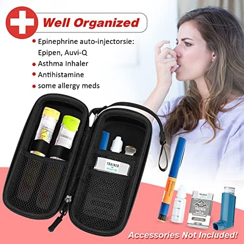 MEDMAX Epipen Medical Carrying Case, Hard Shell EVA Shock Absorption Travel Medication Organizer Bag Emergency Medical Pouch Holds 2 EpiPens, Asthma Inhaler, Auvi-Q, Allergy Medicine Essentials (Red)