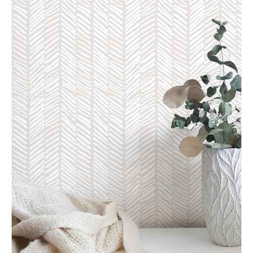 MelunMer 118" L 17.3" WBeige Modern Peel and Stick Wallpaper Boho Contact Paper for Cabinets Beige Stripe Contact Paper Line Self-Adhesive Removable Wallpaper for Bathroom Bedroom Liner Easy to Use