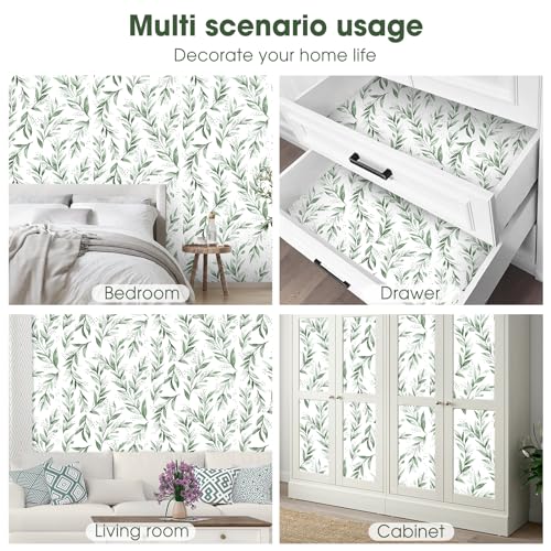 Beautyhero Peel and Stick Wallpaper 17.7 x118.1 Inch Olive Green Leaf Wallpaper Floral Contact Paper Bathroom Vinyl Removable Modern Farmhouse Sage Green Wall Paper Self Adhesive Neutral