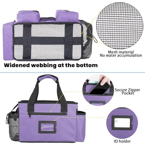 Wearable Cleaning Caddy Bag, Cleaning Organizer with Handles, Cleaning Supply Tote with Adjustable Shoulder Strap for Cleaners & Housekeeper (Purple, 13.4'' x 7.3'' x 9.3'')