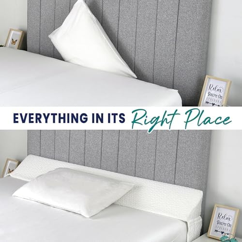 Bed Wedge Pillow for Headboard Gap Filler Full Size - High Density Memory Foam Headboard Pillow Wedge Prevents Items Falling - Triangle Mattress Spacer with Pockets