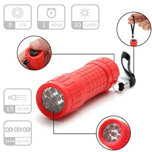 30-Pack Small Mini Flashlight Set, 5 Colors, 9-LED Handheld Flashlight with Lanyard,90-Pack AAA Battery Included for Kids/Night Reading/Party/Camping/Emergency/Hunting(30 Pack)