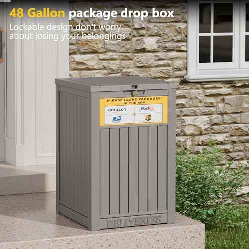 Package Delivery Box for Outside with Sign, 48 Gallon Storage with Lockable Secure, Large Double Wall Resin Outdoor Package Delivery Waterproof