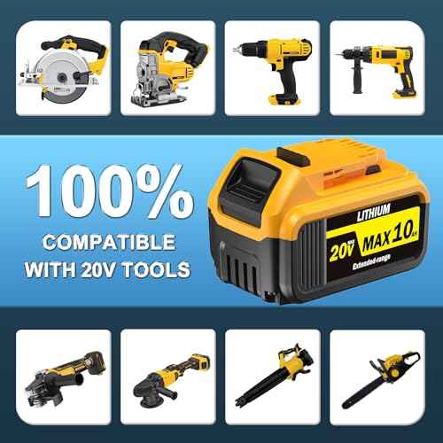 2PCS 10000mAh Replacement for DeWalt 20V Max Battery ? Compatible with DCB200, DCB201, DCB204, DCB205, DCB206, DCB207 ? High-Capacity Lithium-Ion Battery for DeWalt 20V Cordless Power Tools & Chargers