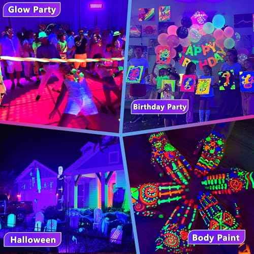4 Pack 100W Black Light, LED Blacklight with US Plug and Switch, Black Lights for Glow None Party, Halloween,Body Painting,Fluorescent Painting and Tapestry