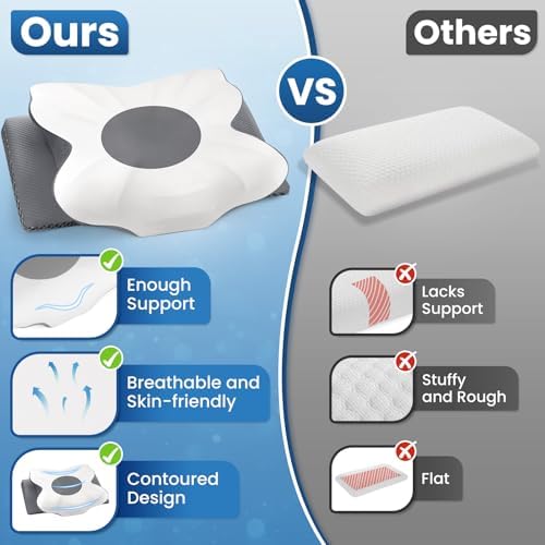 Ergonomic Contour Cervical Neck Pillow for Neck & Shoulder Pain Relief, Memory Foam Pillow for Side/Back/Stomach Sleepers, Skin-Friendly & Breathable Pillowcase, King Size