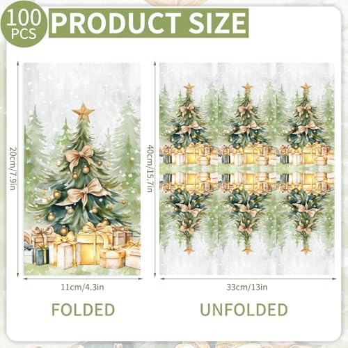 100PCS Christmas Tree Paper Napkins Snowflake Tree Disposable Hand Towels Xmas 3 Ply Decorative Guest Napkins for Lunch Dinner Kitchen Bathroom Winter Christmas Cocktail Party Supplies