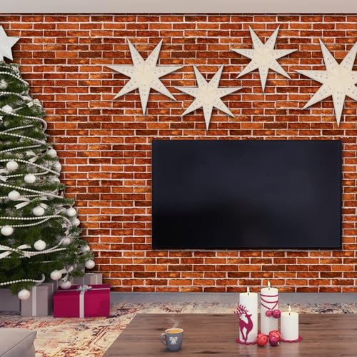 practicalWs Red Brick Wallpaper Peel and Stick 17.7in x 118.1in Brick Wrapping Paper Self Adhesive Faux Stone Removable Wall Paper for Christmas Halloween Fireplace Bedroom Bathroom Decoration