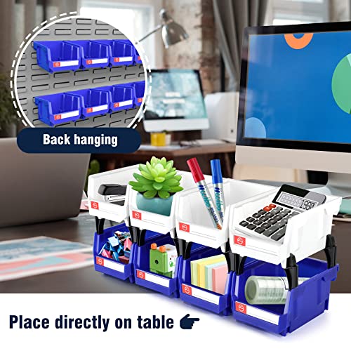 Pe&Hui Storage Organizer Bins,Wall Mount Storage Parts Rack,Stackable Shop Tool Bins for store Screws,Small Parts,Office Supplies and other Accessories Blue (6Pack)