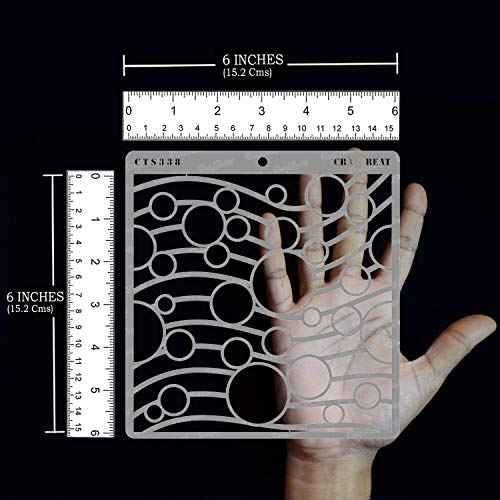 CrafTreat Reusable Geometric Stencils for Painting on Wood, Wall, Tile, Canvas, Paper and Floor - Circles on Waves - 6x6 Inches - DIY Art and Craft Stencils - Circle Stencil Template - Wave Stencil