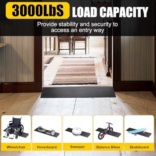 0.8 Rise Ordorless Threshold Ramp Doorway Curb Ramp｜ 3000LBS Capacity Mobility Door Ramps for Home Steps｜Anti-Slip Wheel Chair Ramp for Bike, Scooter, Bathroom，Sweeper（0.8'Rise）