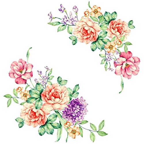 2pcs/Set Nobility Peony Floral Flowers Bathroom Toilet Wall Arts Decals Decors Removable Stickers for Bedroom Living Room Dining Room