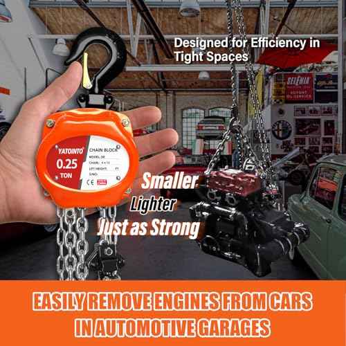 Chain Hoist 1/4 Ton (550Lbs), Portable Mini Hand Chain Hoist Compact 10FT, Manual Chain Block Hoist 10.2" Headroom, Lightweight Industrial Steel for Garages Warehouse Automotive Machinery