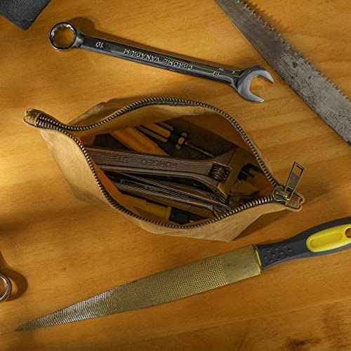 Heavy Duty 16oz Waxed Canvas Tool Storage Bags, Standable One-Piece Tool Organization Pouch - 3 Pack Pouches with Brass Zipper & Grommet (Small)