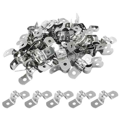 Hordion 50Pcs 3/8" Two Hole Strap U Bracket, M10 Rigid Pipe Strap Stainless Steel Conduit Clamp for Fixing Pipe