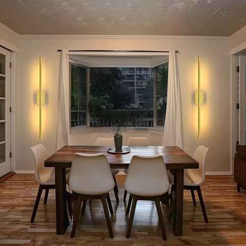 Gold Battery Operated Wall Sconce, Cordless Rechargeable Wall Sconces Set of 2, Modern 4CCT Dimmable Wall Lamps Battery Operated with Remote Control for Bedroom Living Room 31.5 Inch
