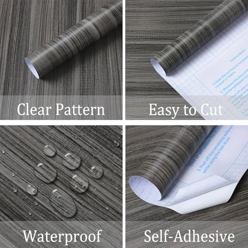 Heroad Wood Contact Paper Grey Wood Grain Contact Paper for Cabinets Countertops Peel and Stick Wallpaper Waterproof Self-Adhesive Decoration Thicken Vinyl 15.7''x118''