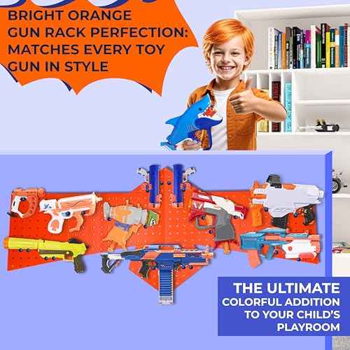 Skywin Wooden Pegboard for Nerf Gun Storage, Nerf Gun Wall Mount Eagle Shape, Compatible with All Blasters, Rack for Wall Organization (Orange)