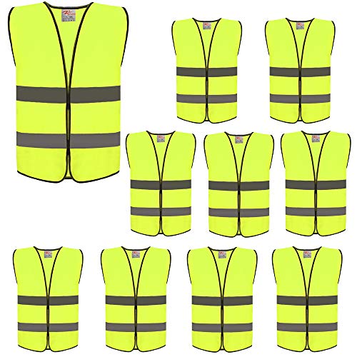 zojo High Visibility Safety Vests,10Pcs,Adjustable Size,Lightweight Mesh Fabric, Fits for Men and Women