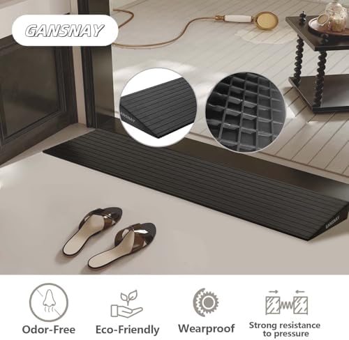 Threshold Ramp for Doorways 1.2" Rise- Odorless Indoor Entry Ramp- Non-Slip& Cuttable Handicap Ramp for Wheelchairs, Robot Vacuum Cleaners, Scooters, Strollers- Black- 1.2″Rise (31.5″×7.1″)