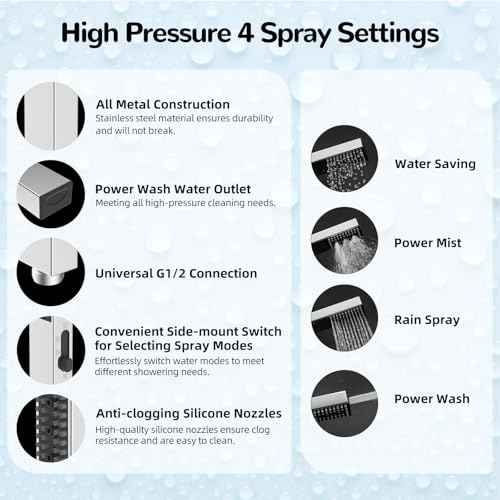 Hibbent All Metal 8'' Rainfall Shower Head, Square Shower Head Combo, High Pressure Handheld Shower Wand, 4 Sprays, 16'' Adjustable Arc-shaped Extension Arm, 71'' Hose, Showerhead Holder, Chrome