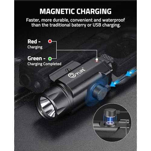 CVLIFE 1500 Lumens Pistol Flashlight Magnetic Rechargeable, Tactical Light for Pistol with Quick Install Adjustable Rail, Picatinny Flashlight with Strobe Function