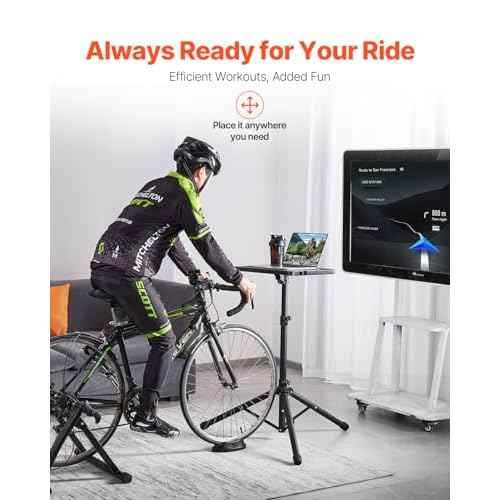 VEVOR Cycling Desk, Adjustable Bike Trainer & Treadmill Desk with Triangle Support, Non-Slip Multi-Slot Bike Trainer Fitness Desk with Handle Bar, Fit for Home Office Exercise
