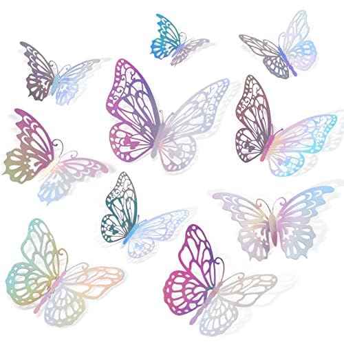 72 PCS Laser Butterfly Decorations, 3D Butterfly Decoration with 3 Styles 3 Sizes, Removable Wall Decor Stickers
